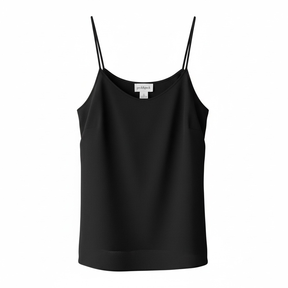 Peck & Peck‎ Sleeveless Tunic Tank Layering Cami Top Women's XL Black Silky Chic